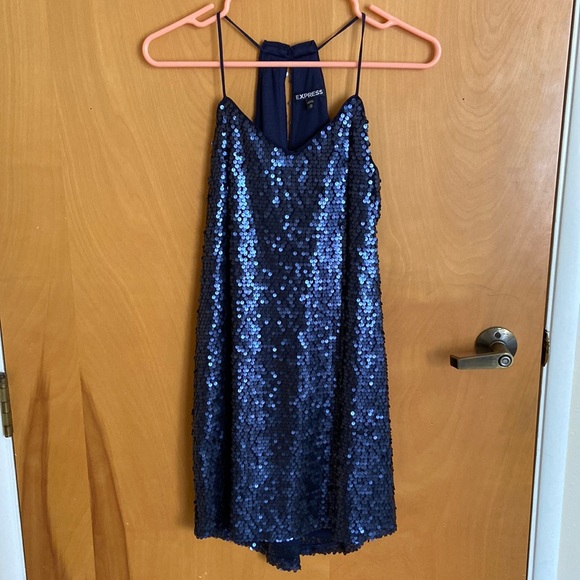 Express Navy Sequin Mini Dress - Picture 2 of 11